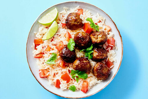 Hoisin Meatballs with Tomato Rice