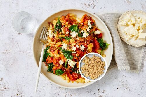 Greek-Style Lamb and Gluten-Free Pasta