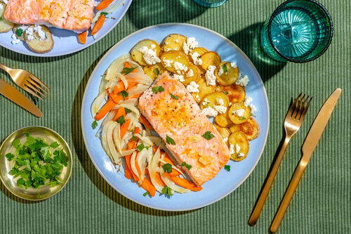 Malse zalm met feta en sinaasappel