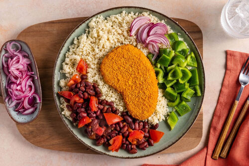 Veggieschnitzel mit schwarzen Bohnen