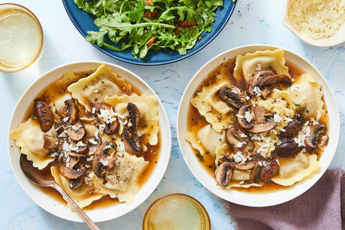 Cheese Ravioli in Mushroom Brodo