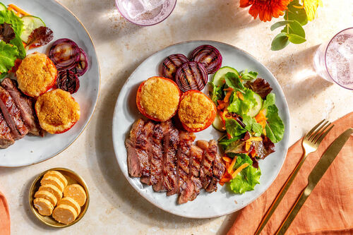 Steak mit BBQ-Butter und Röstzwiebeln