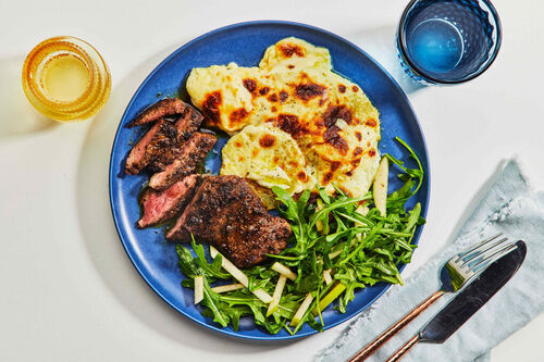 Beef Rump Steak and Cheesy Potato Bake