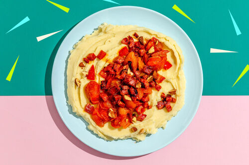 Aardappelpuree met pittige chorizo