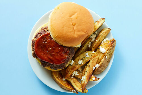 Impossible Burger & Feta-Oregano Fries
