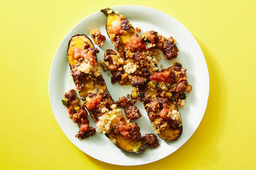Tex-Mex Veggie Burger-Stuffed Zucchini Boats