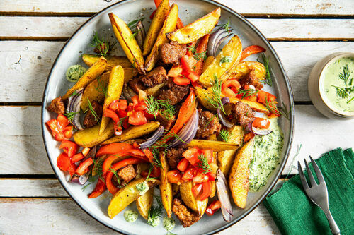 Loaded fries met vegan burger