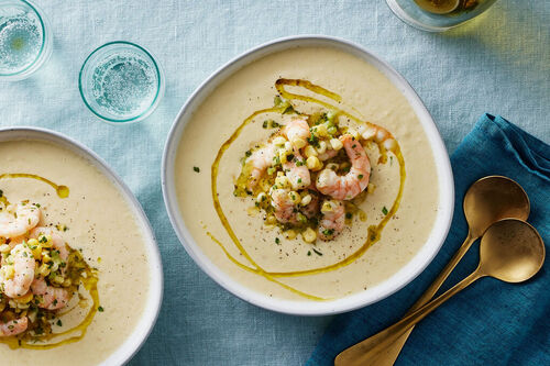 Chilled Corn Soup & Shrimp Salad