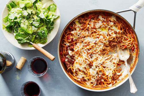 Skillet Spaghetti & Lamb Meat Sauce