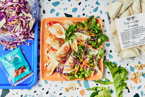 Sweet Chilli Pork Dumplings and Edamame Slaw