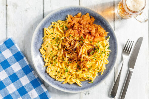 Spätzle met kaas en gebakken ui