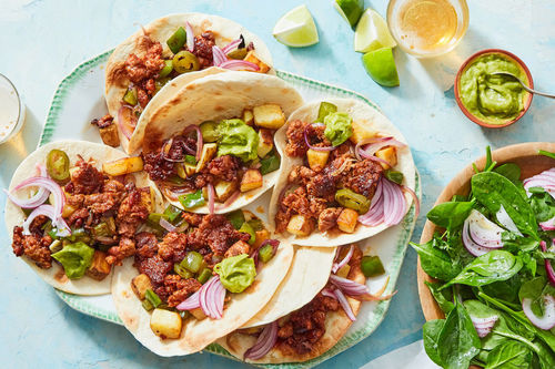 Chorizo & Potato Tacos with Guacamole