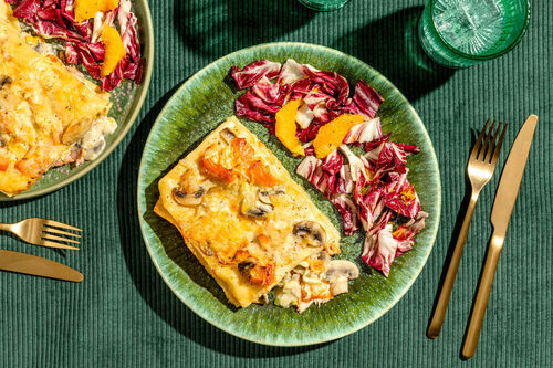 Lasagne mit Stremellachs und Champignonsauce