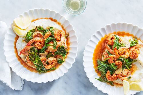 Lemony Paprika Jumbo Shrimp & Grits