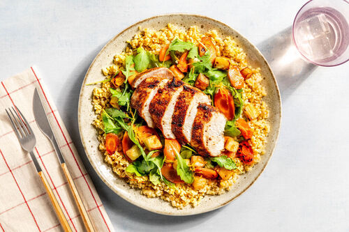 Saftiges Hähnchen auf Orangen-Bulgur