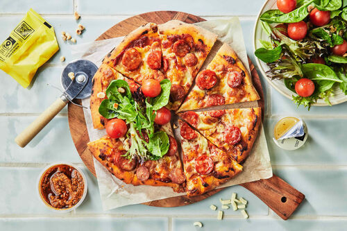 Chorizo and Red Pesto Sourdough Pizzas