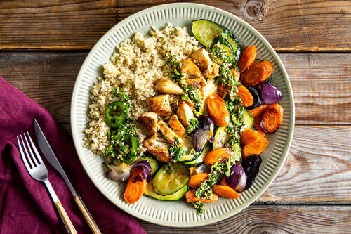 Hähnchen mit Orangen-Peperoni-Dressing