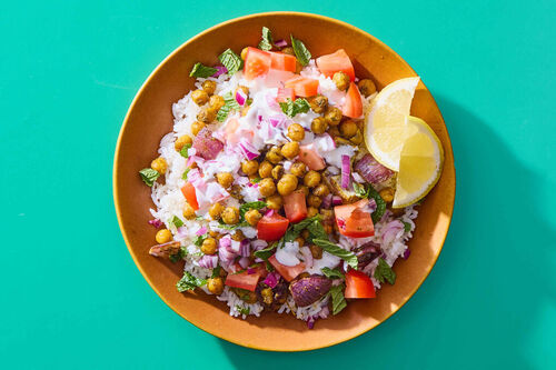 Halal Cart-Style Chickpea & Salmon Bowl