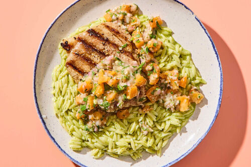 Pork Chops with Grilled Apricot-Herb Salsa