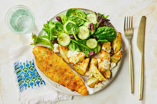 Greek-Style Fish and Feta-Tossed Chips