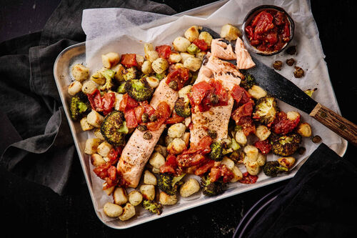 Baked Tuscan Salmon and Gnocchi