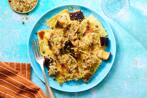 Lemon-Burrata Ravioli with Seared Eggplant