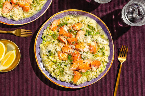Warmgerookte zalm op risotto