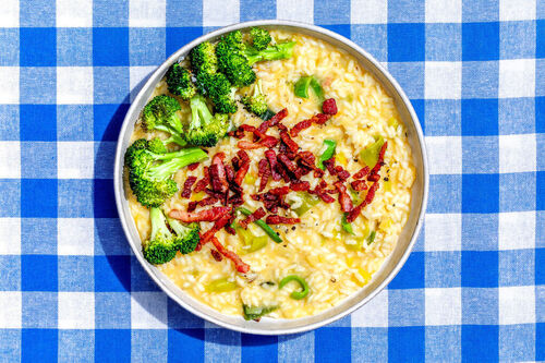 Bacon-Risotto mit Cheddar und Lauch