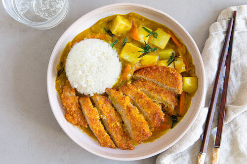 Katsu curry met vegan schnitzel