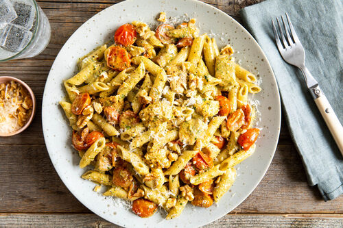 Penne met vegetarische kipstukjes