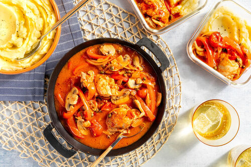 Gesudderde "pollo cacciatore" met kappertjes