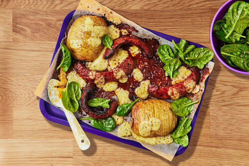 Cheesy Chorizo and Potato Tray Bake