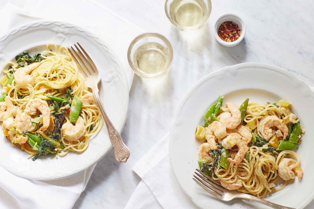 Spaghetti with shrimp, rainbow chard, lemo... | Marley Spoon