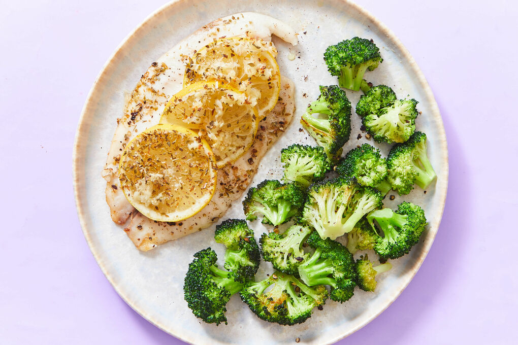 Lemon garlic fish and broccoli