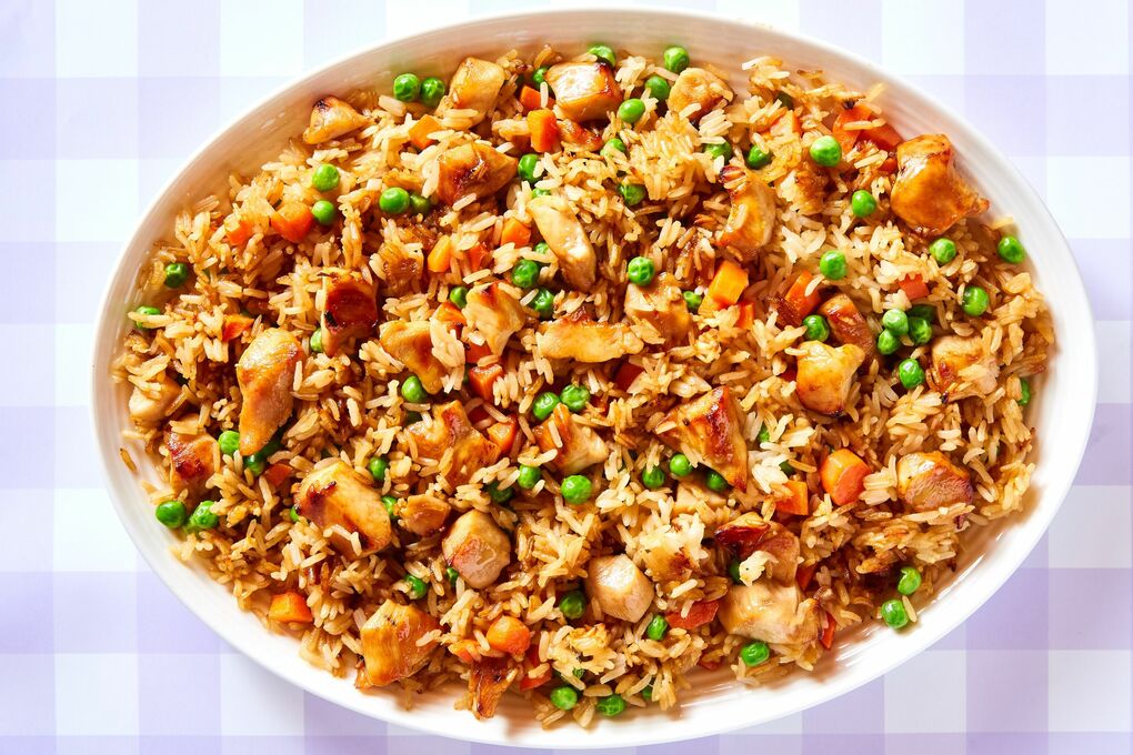 Healthy Oven-Baked Sheet Pan Fried Rice with Chicken