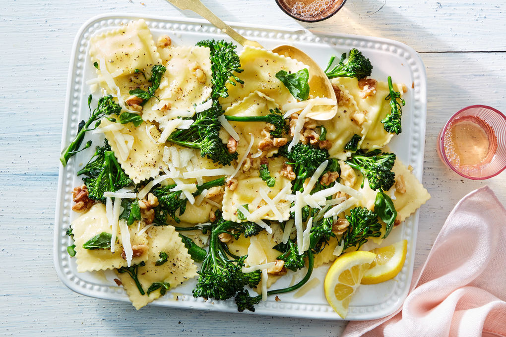 Cheese Ravioli with Broccoli Walnuts Lemon Basil Butter