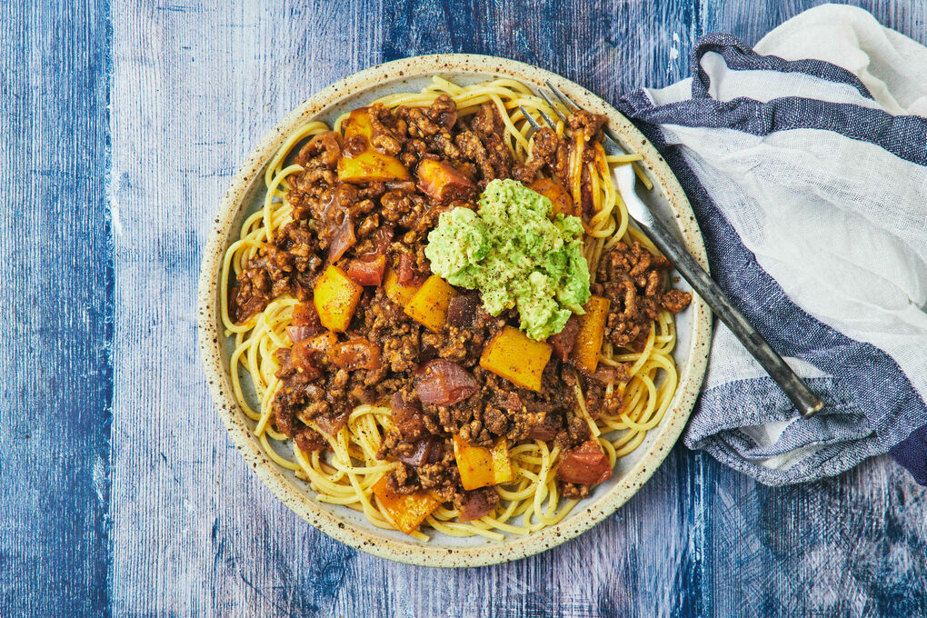 Family Fave Spiced Beef Pasta with Vegies & Avocado-Lime Smash | Marley  Spoon