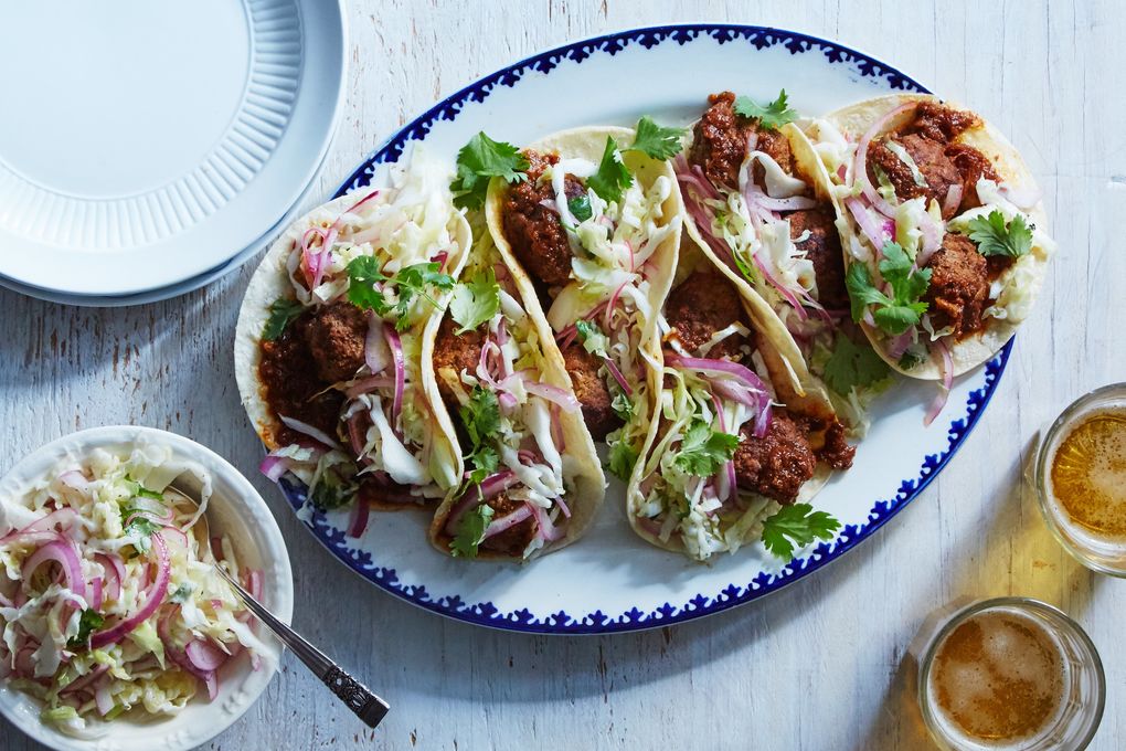 Chipotle Meatball Tacos with Tangy Slaw