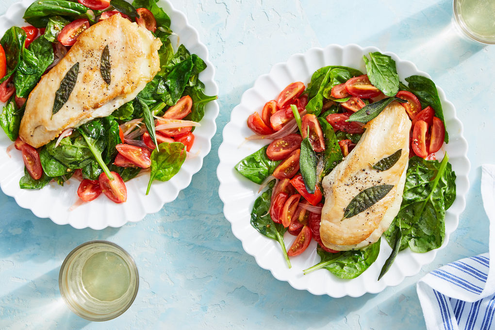 Sage & Cheese-Stuffed Chicken with Spinach & Tomatoes