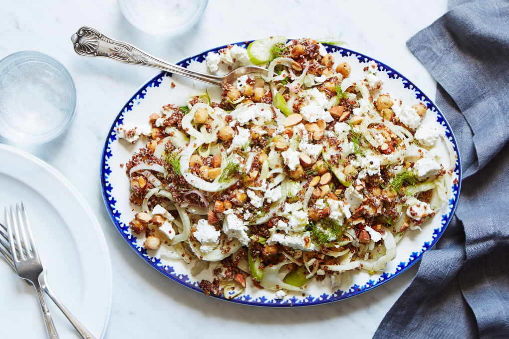 Celery, Fennel & Quinoa Salad with Fried Chickpeas, Almonds, and Feta