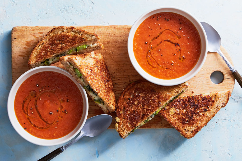 Tomato Soup with Broccoli Grilled Cheese