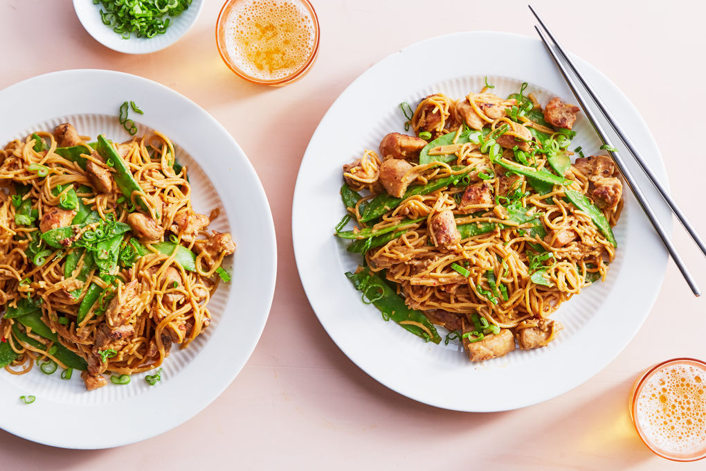 Chicken in Peanut Sauce with Noodles and Snow Peas