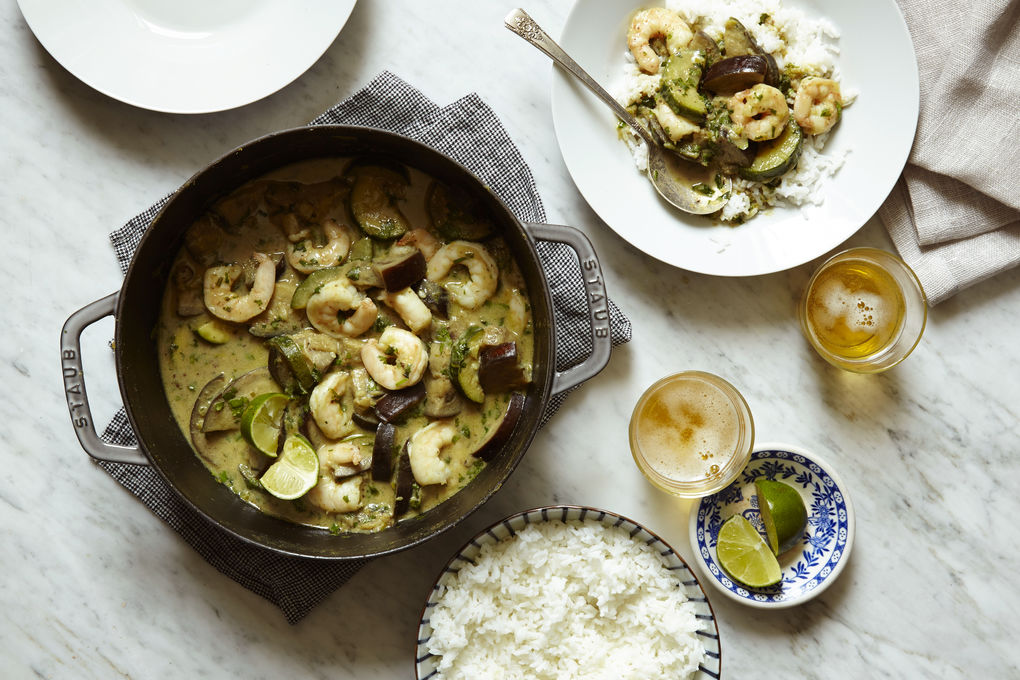 Green Curry Shrimp with Eggplant, Zucchini and Jasmine Rice