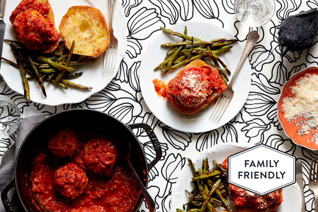 Monster Turkey Meatballs with Charred Green Beans