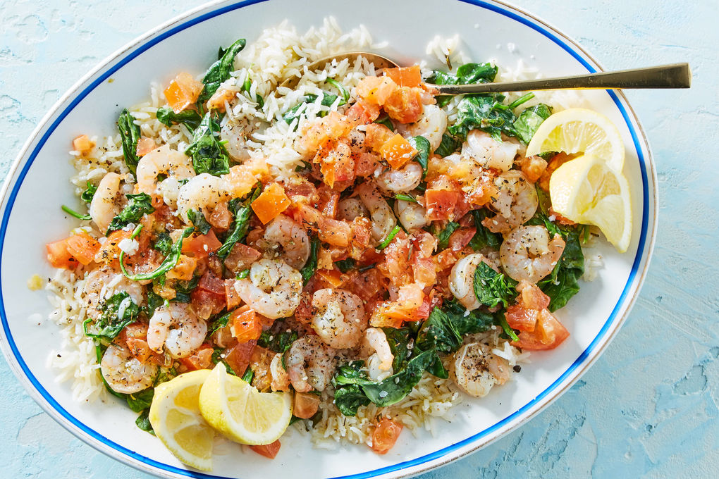 Mediterranean Shrimp Scampi with Tomato Salsa and Rice Pilaf