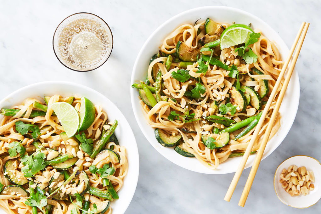 Coconut-Peanut Rice Noodles with Blistered Zucchini & Green Beans