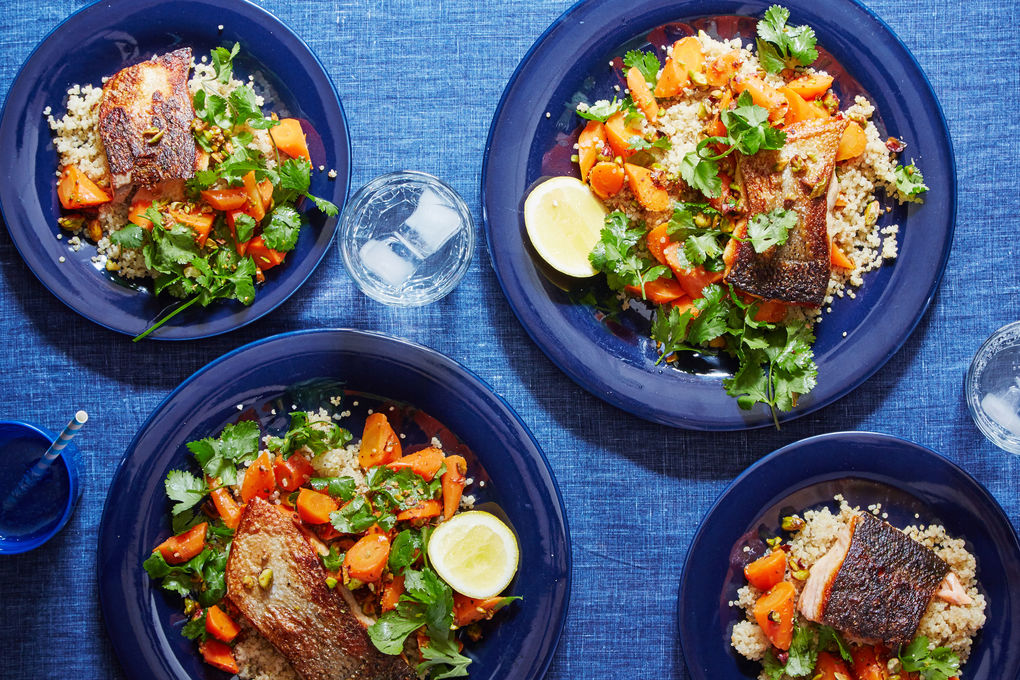 Carrot Salad & Crispy Salmon with Quinoa