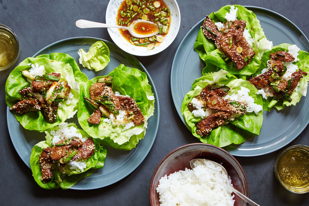 Sesame Beef Lettuce Wraps with Rice