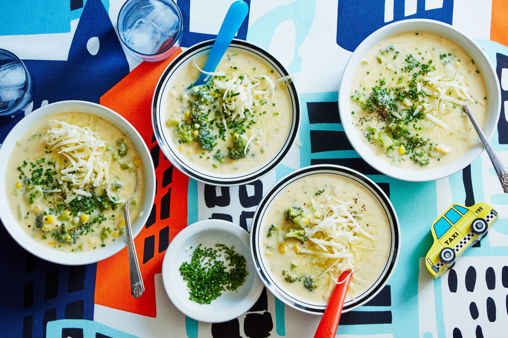 Broccoli Corn Chowder with Potato and Cheddar