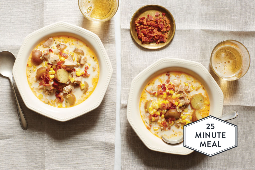 Chipotle Chicken Chowder with Corn, Bacon, and Potatoes